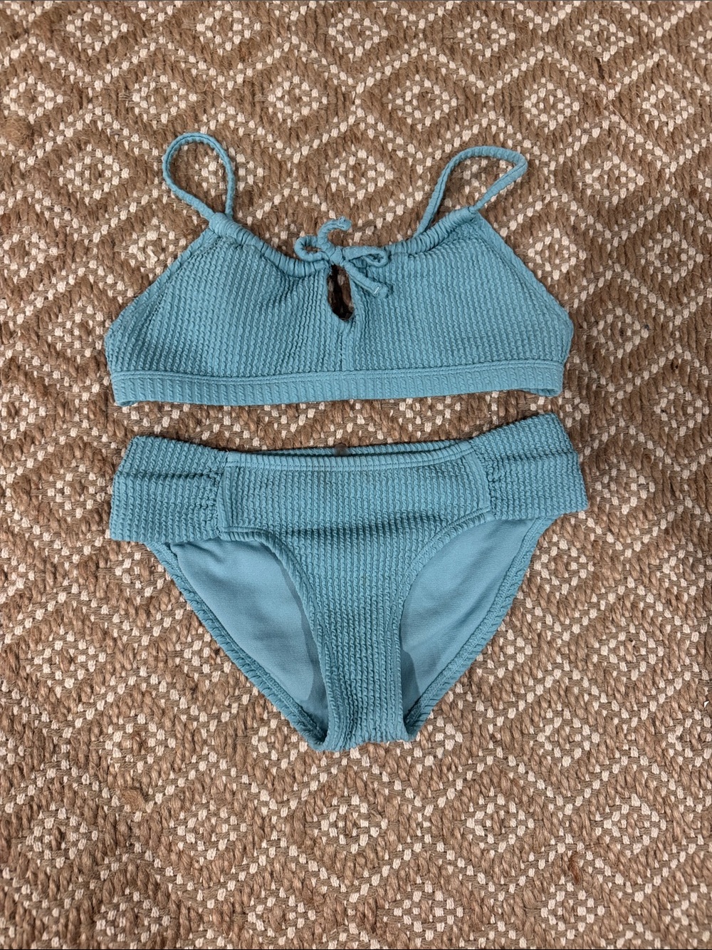 Girls Textured Blue Two-Piece Bikini Set